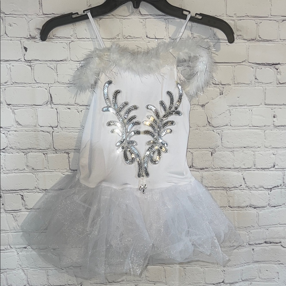 Kids Halloween Sparkling White and tulle skirt Silver Kids Costume. Exc